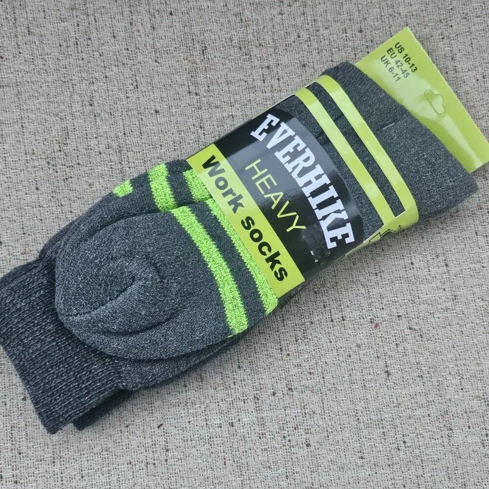 Everhike Men Socks Heavy Work Socks Neon Striped Size US1-13 Gray Socks Set of 2